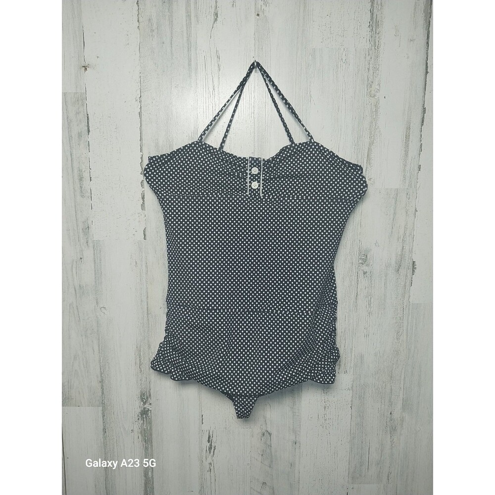 Lands End Kids One Piece Polka Dot Navy Swimsuit Size 16